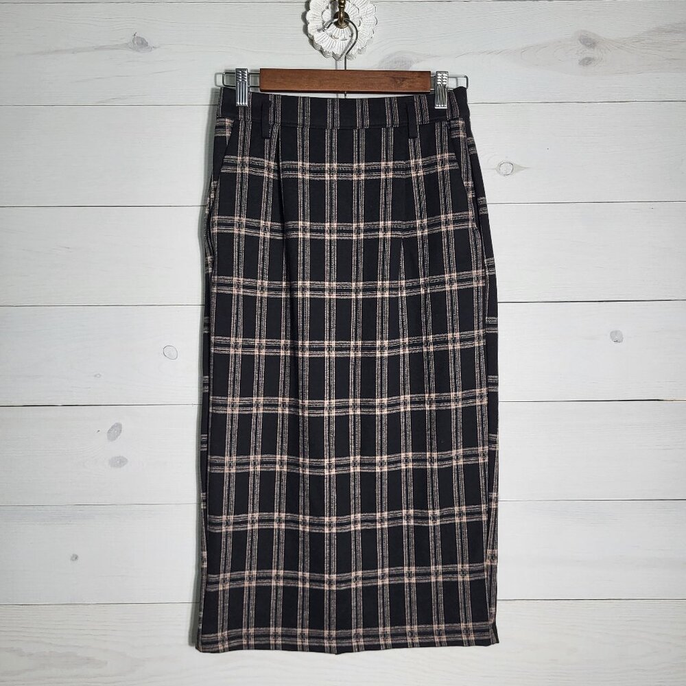Women's Plaid Midi Skirt Preppy Academia.
